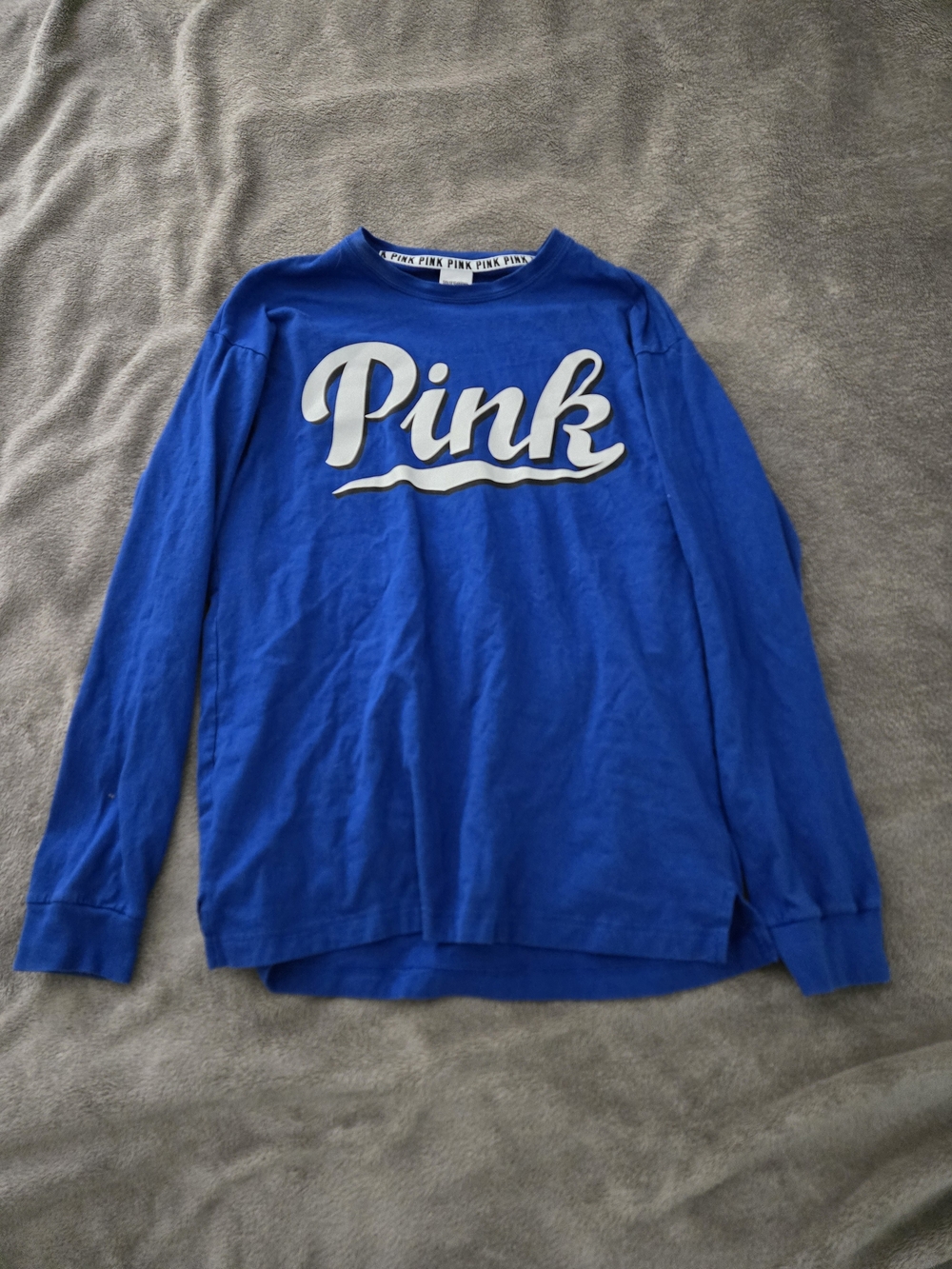 PINK Victoria's Secret Royal Blue Long-Sleeve Tee with White Script